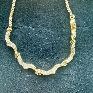 NEW!!Gold-Tone Crystal Delicate Wave Bracelet - Fully Adjustable